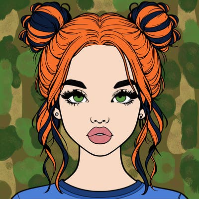 realistic girl with two buns in hair and lips