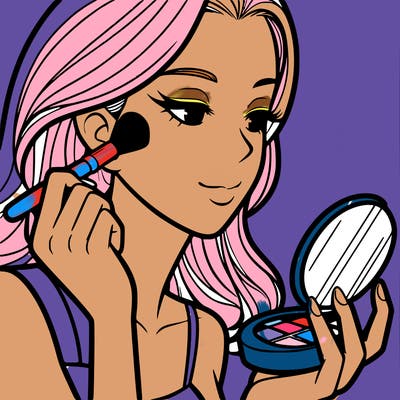 little girl putting on makeup