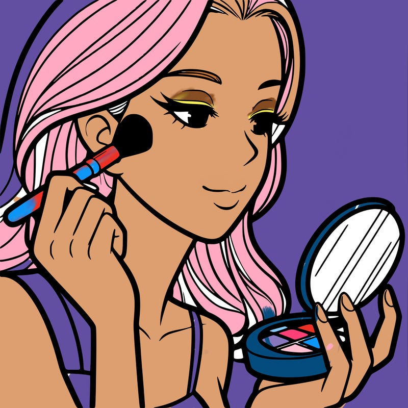 little girl putting on makeup