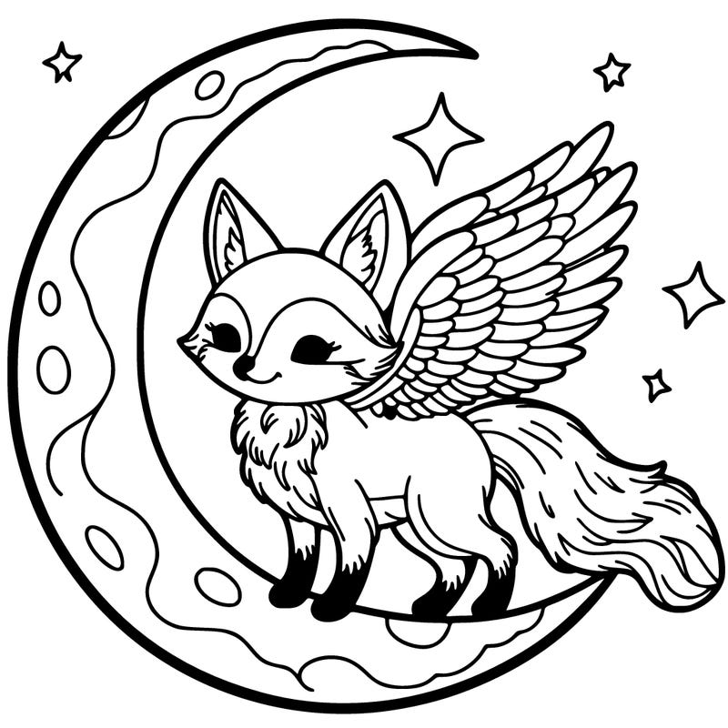 fox on the moon with wings