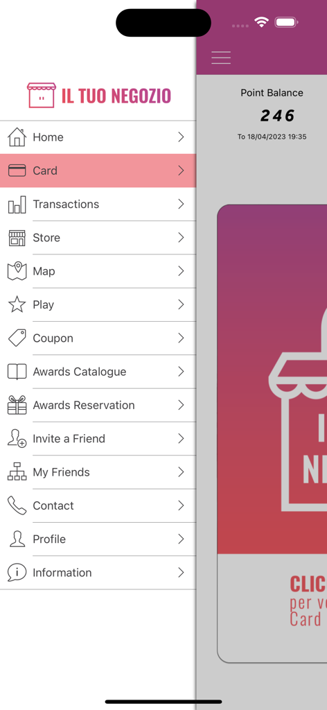 FidelityApp - FidelityAppのサイドメニュー。ナビゲーションオプションとポイント残高が表示されています。