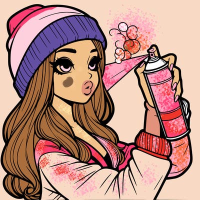 realistic girl spray painting