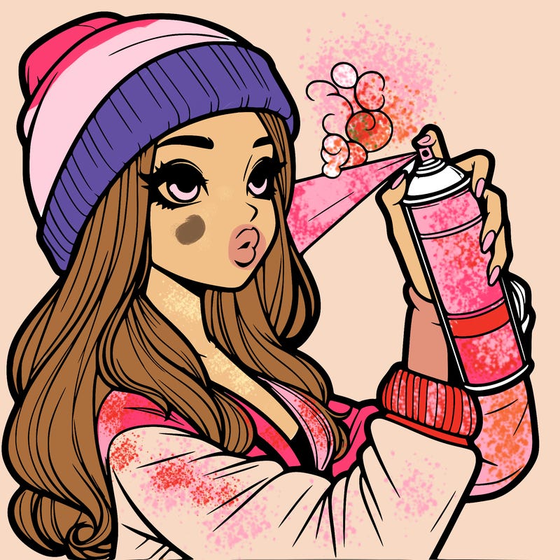 realistic girl spray painting