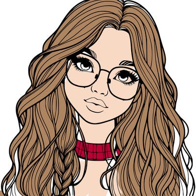 girl with long hair and freckles and glasses realistic