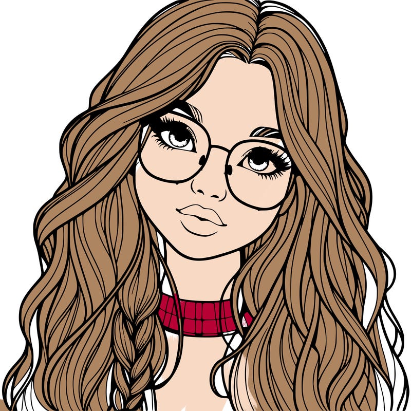 girl with long hair and freckles and glasses realistic