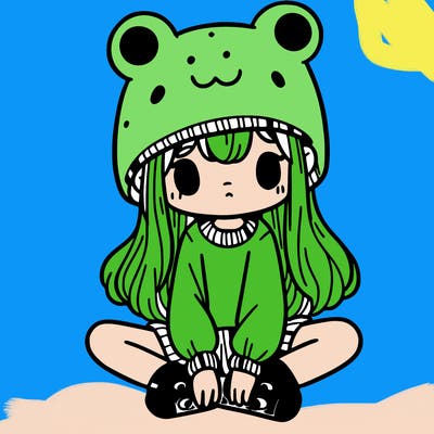 a girl wearing a frog hat and some frog socks
