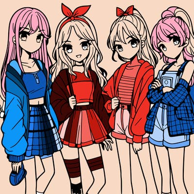 teen manga girls group of 4