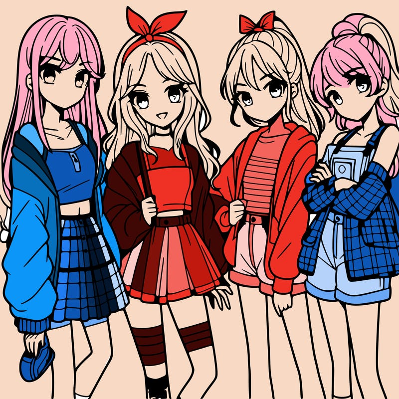 teen manga girls group of 4