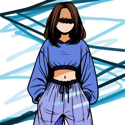 realistic girl faceless with baggy pants and a crop top