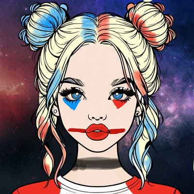 realistic girl with two buns in hair and lips