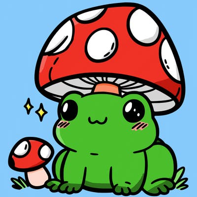 a cute frog with a mushroom hat