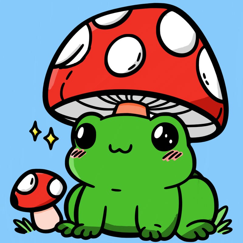 a cute frog with a mushroom hat
