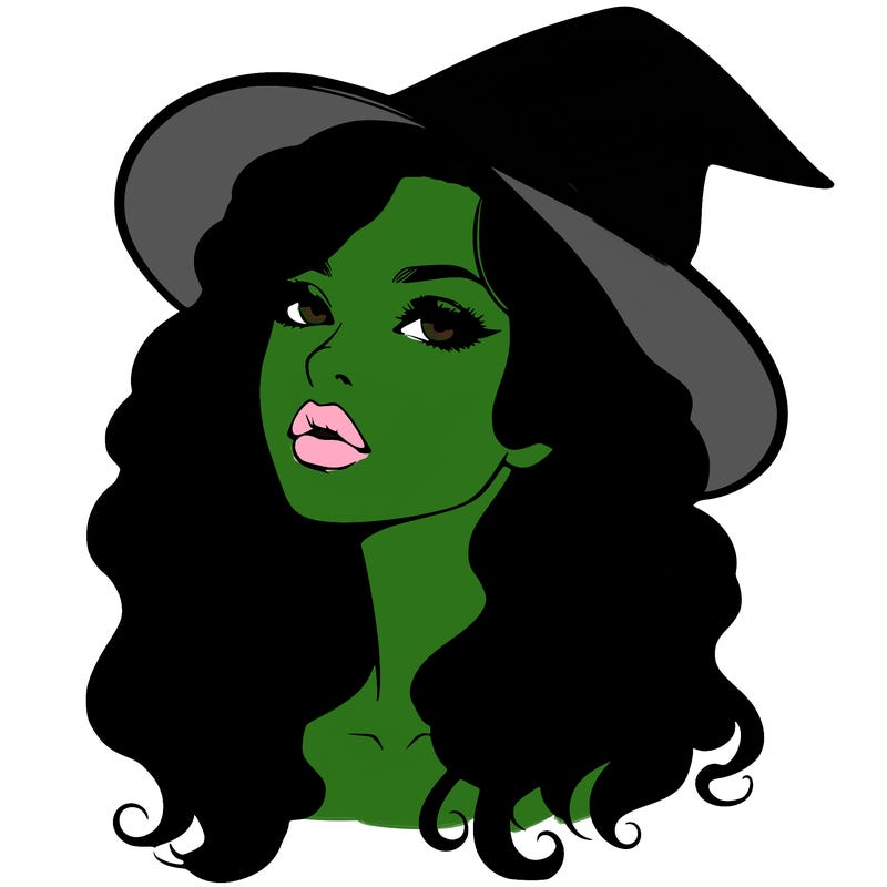 realistic witch girl with wavy hair and lips