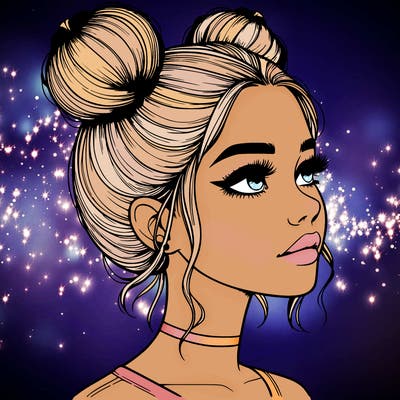 realistic girl with buns on the top of her head