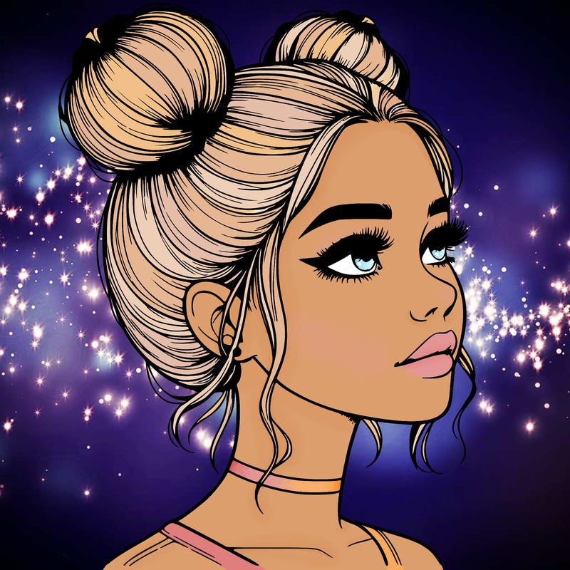 realistic girl with buns on the top of her head