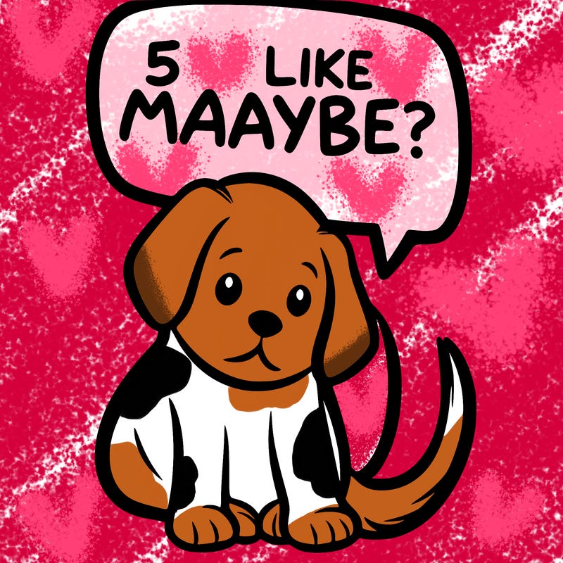 a puppy that says 5 like maybe
