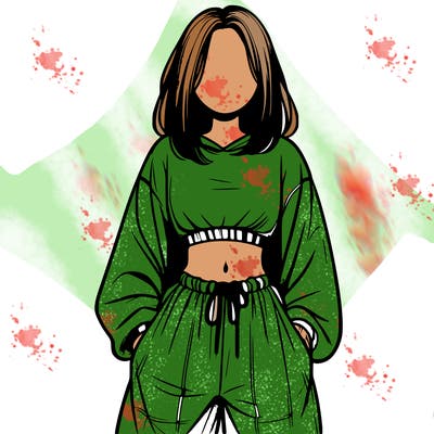 realistic girl faceless with baggy pants and a crop top