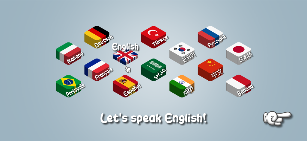 Shawarma Legend - Écran de sélection de langue dans Shawarma Legend montrant divers drapeaux et l'option de jouer en anglais.