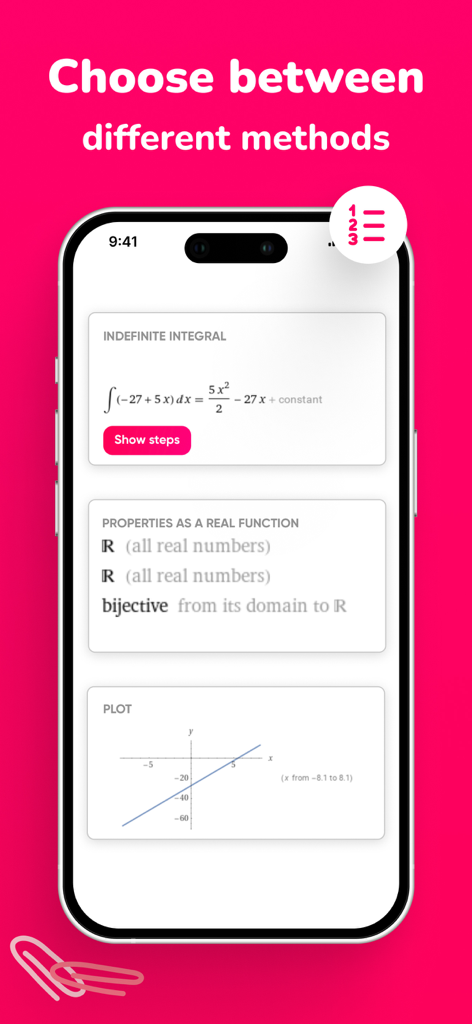 Math Solver: Solve by Camera - Math Solver app interface showing an indefinite integral solution and a function plot graph