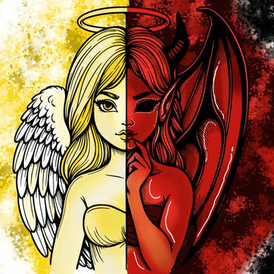 realistic angel half demon