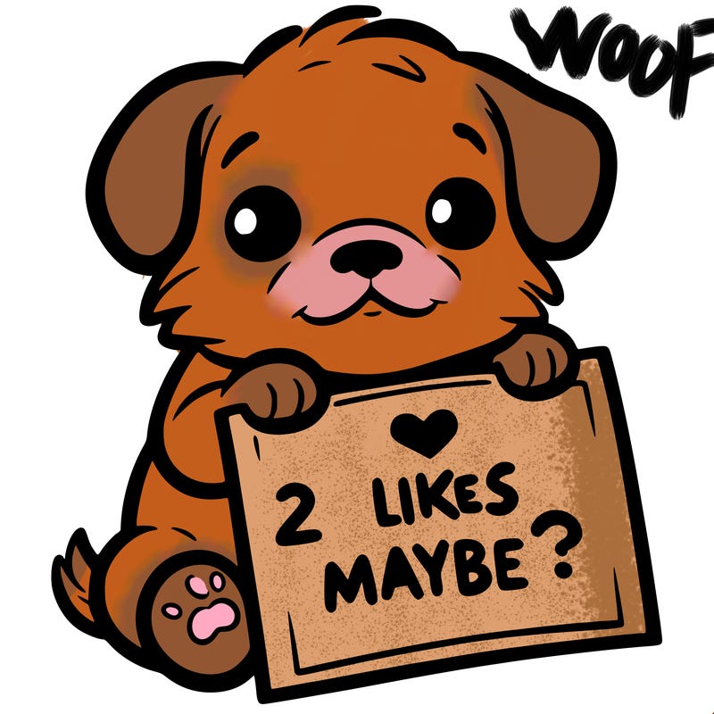a puppy holding a sign that says 2 likes maybe?