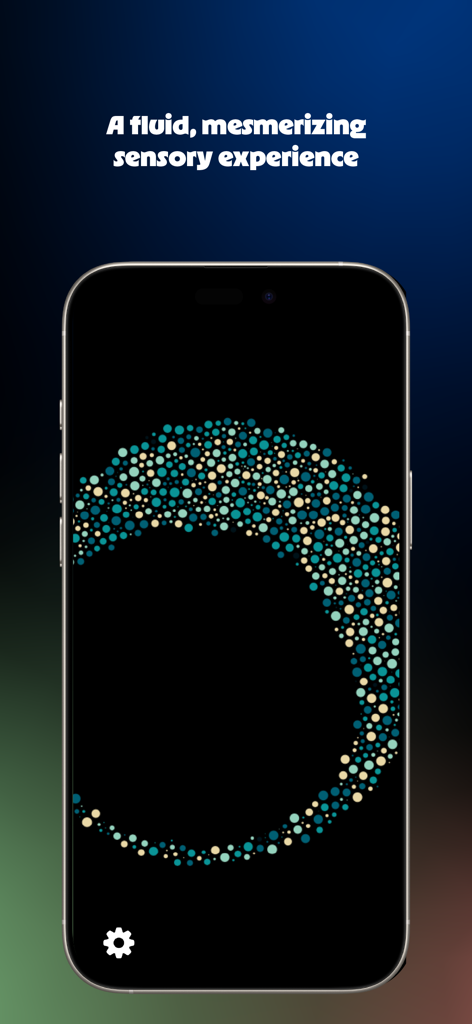 Stimmy Force - A smartphone screen showing the Stimmy Force app with colorful dots in a fluid mesmerizing sensory pattern