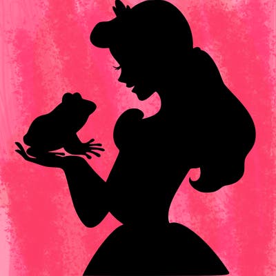 a shadow of a princess holding a frog realistic