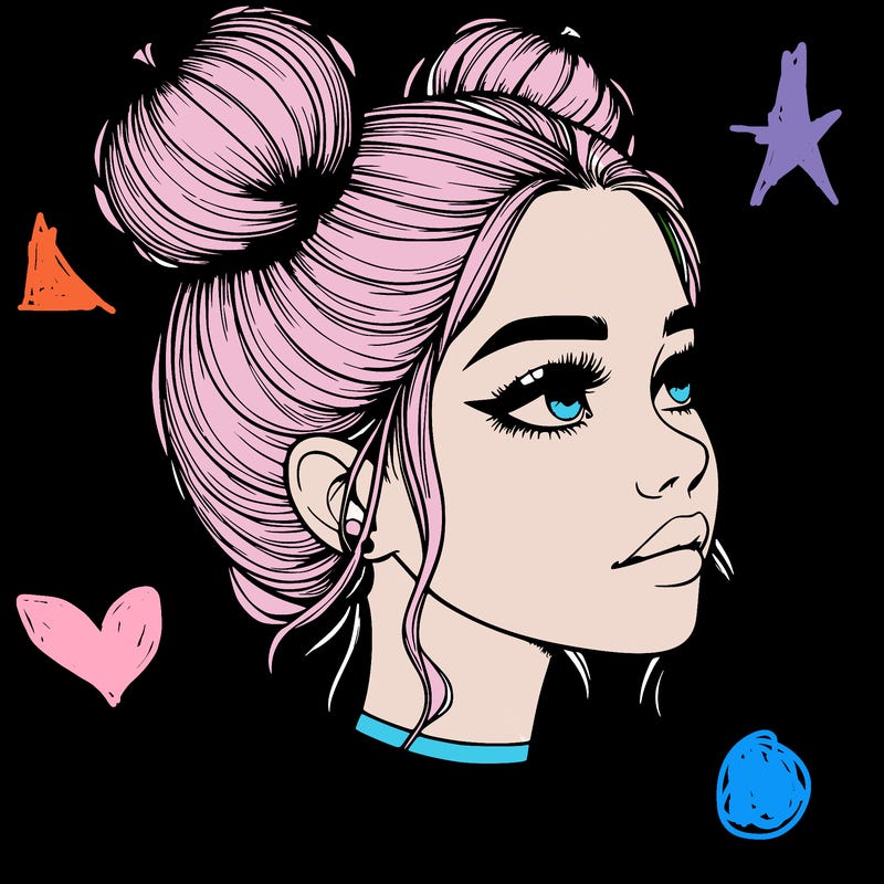 realistic girl with buns on the top of her head