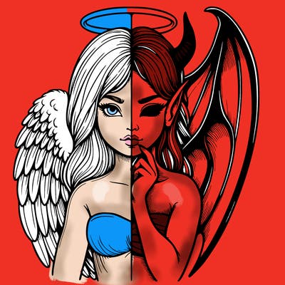 realistic angel half demon