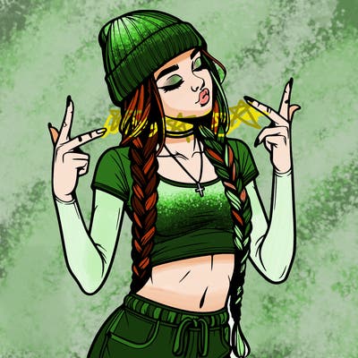 realistic teenage girl with braids and a beanie and crop top doing 🫶🏼