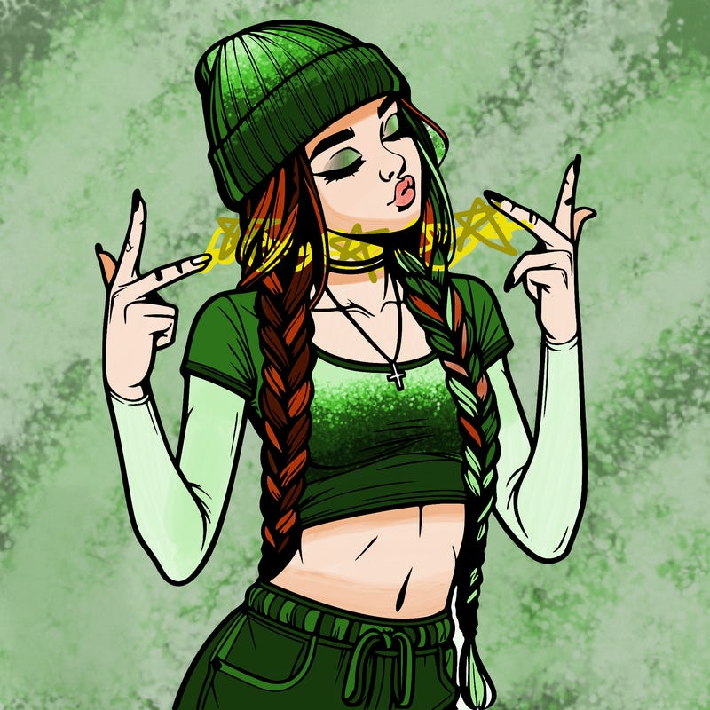 realistic teenage girl with braids and a beanie and crop top doing 🫶🏼