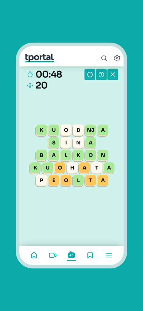 tportal - Eine Worträtselspiel-Oberfläche innerhalb der tportal-Nachrichten-App.