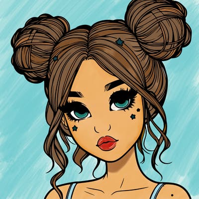 realistic girl with space buns