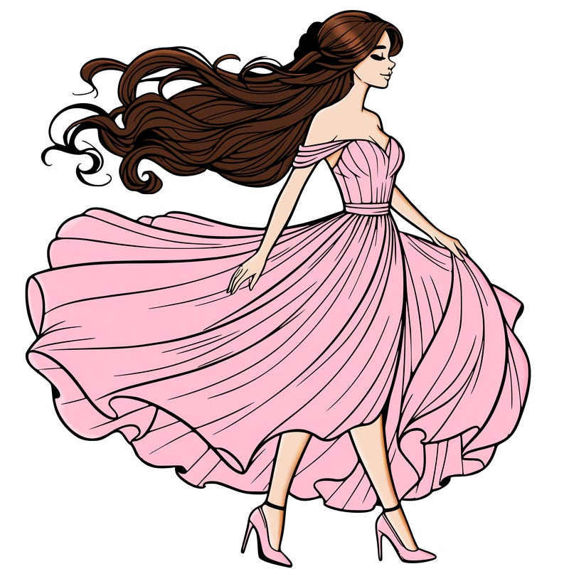 realistic woman in a dress flowing in the wind