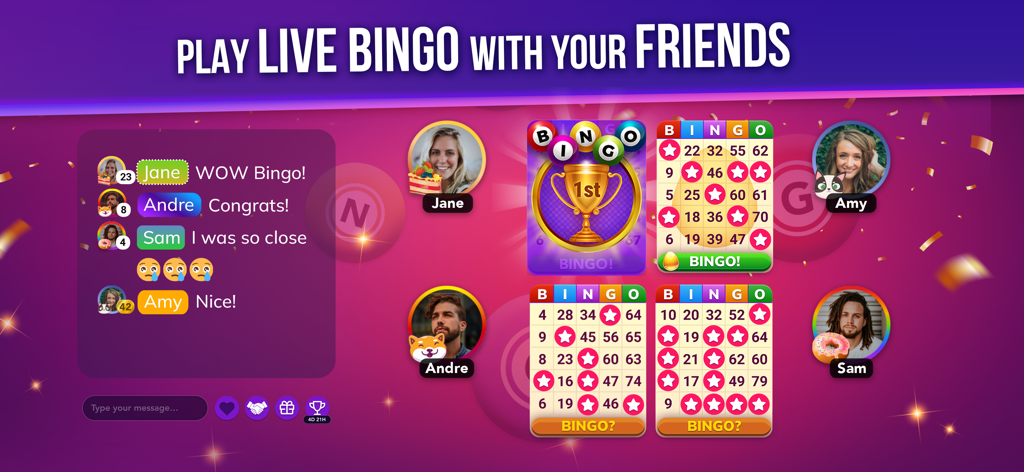 Live Play Bingo: Real Hosts! - Social chat and bingo cards in the Live Play Bingo multiplayer game interface