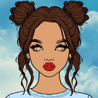 realistic girl with two buns in hair and lips