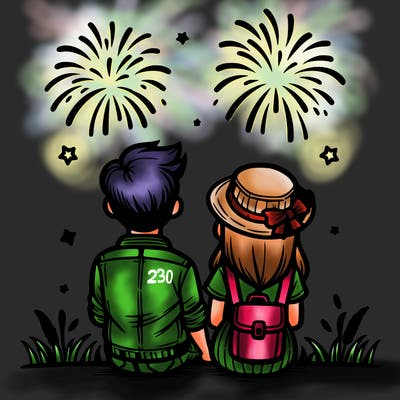 couple watching fireworks