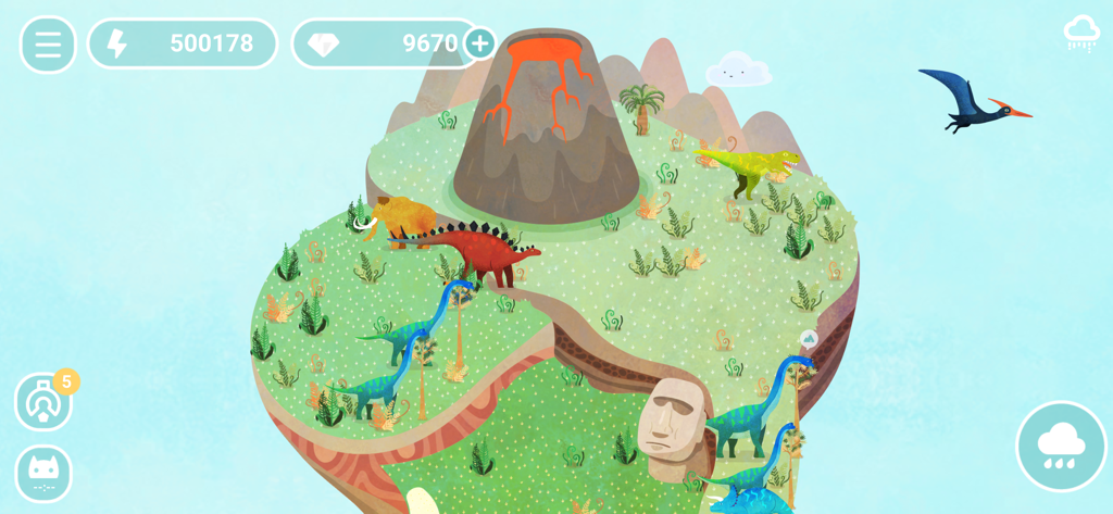 DESERTOPIA - Dinosaur habitat on a floating island with a volcano in the game Desertopia