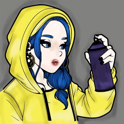 a realistic girl, spray painting