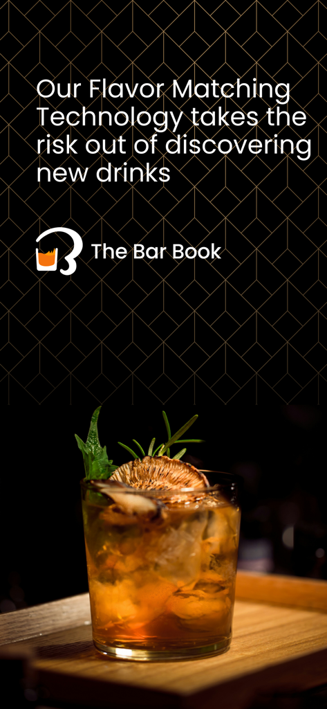 The Bar Book - The Bar Book app promotional screen highlighting flavor matching technology with a craft cocktail