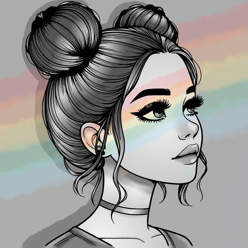 realistic girl with buns on the top of her head
