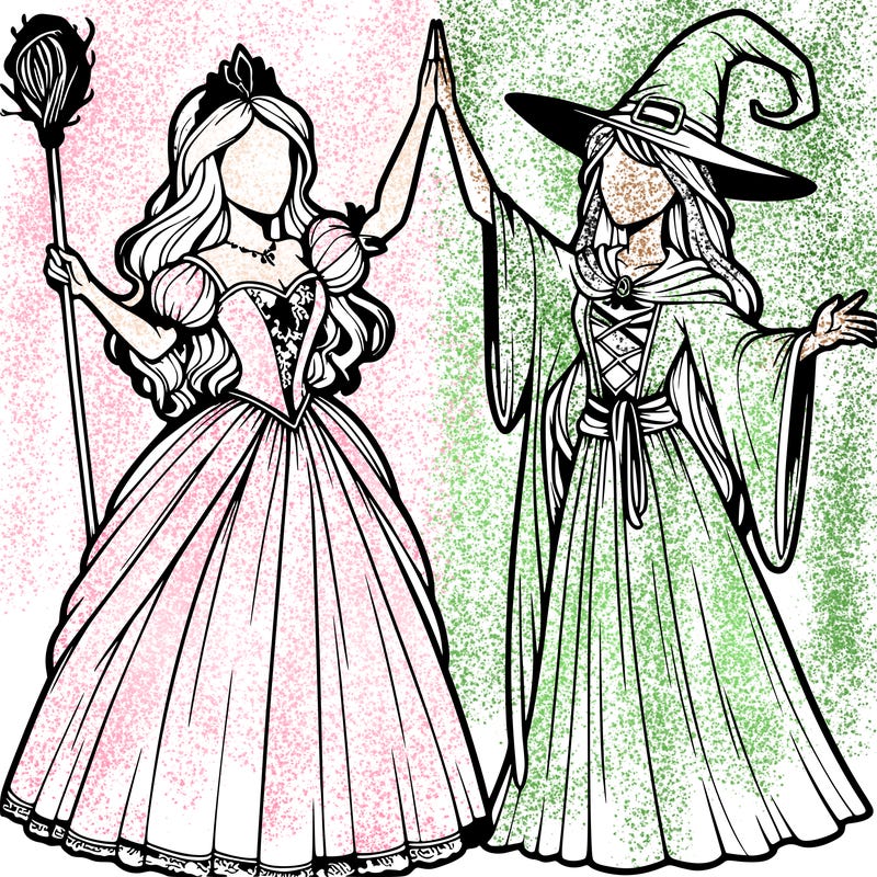 detailed realistic split of a princess and a witch