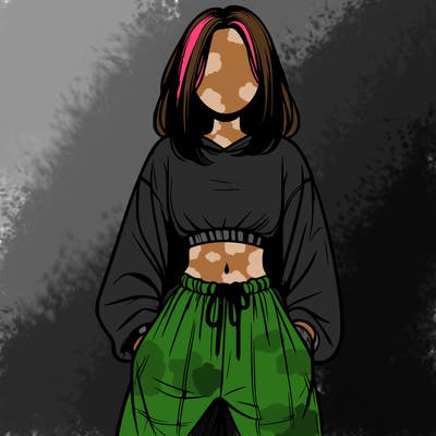 realistic girl faceless with baggy pants and a crop top