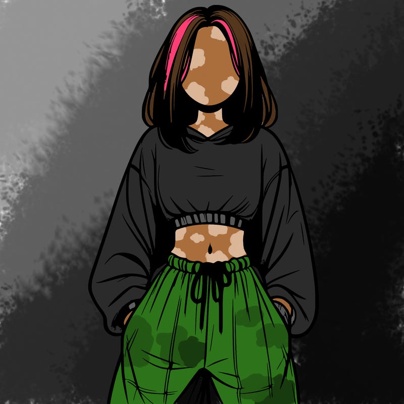 realistic girl faceless with baggy pants and a crop top