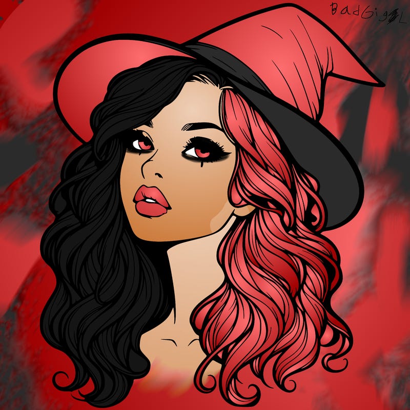 realistic witch girl with wavy hair and lips