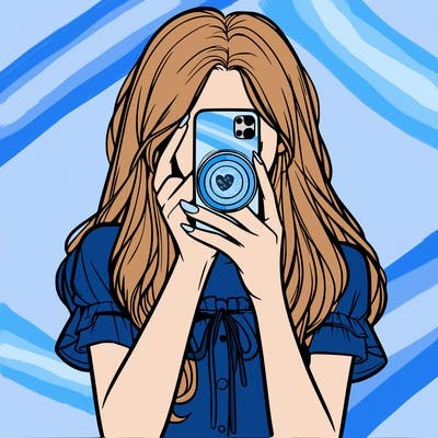 a realistic girl holding her phone taking pictures