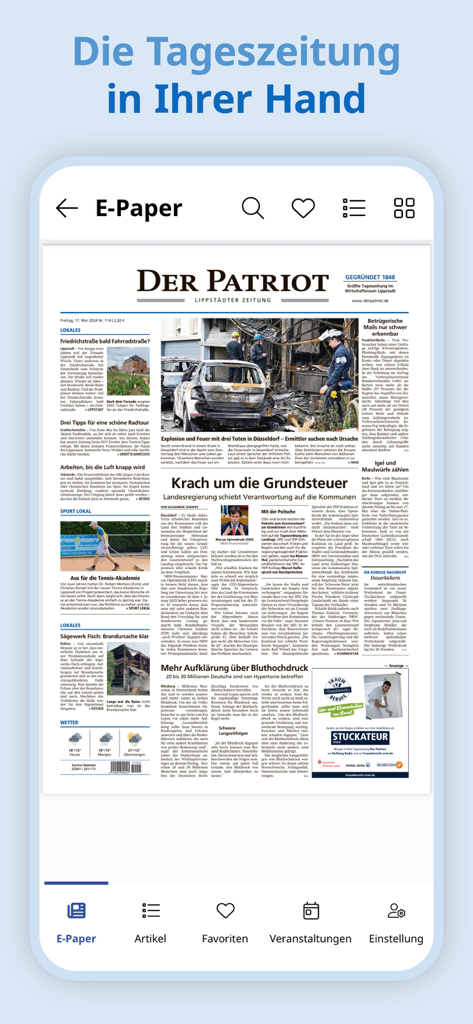 Der Patriot Lippstadt - Screenshot of the Der Patriot Lippstadt app displaying the digital newspaper e-paper edition