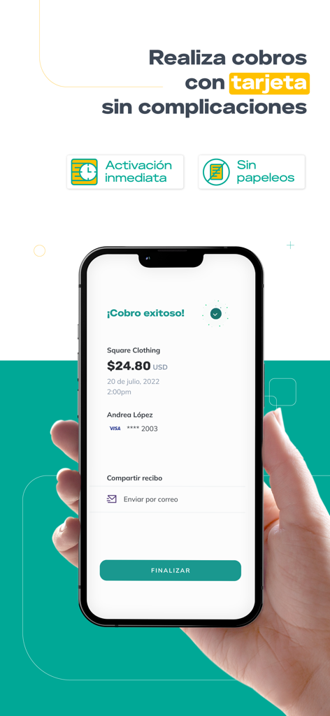 Cubo Pago - Cubo Pago app screen showing a successful card payment confirmation on a smartphone