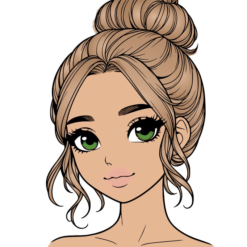 realistic pretty girl with hair in bun