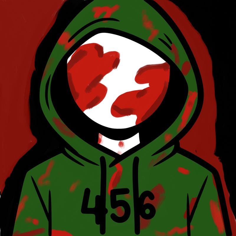 a person with non face waering a hoodie with a 456 symbol